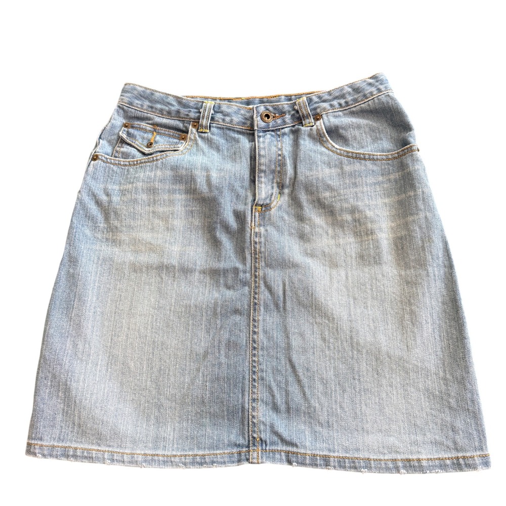 Old Navy Y2K Denim Mini Skirt Girls 16 27" Waist Stretch Blue Jean - Picture 1 of 9